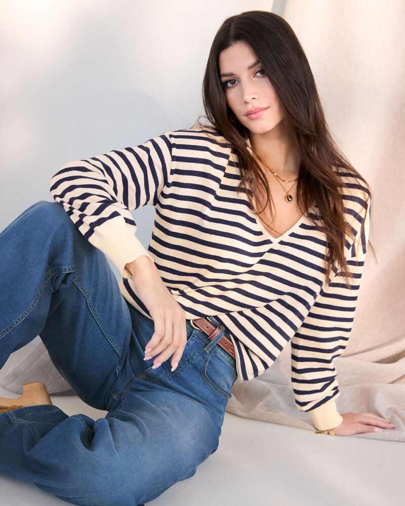 Long Sleeve Stripe Loose Fit Top | Cotton Traders (UK)