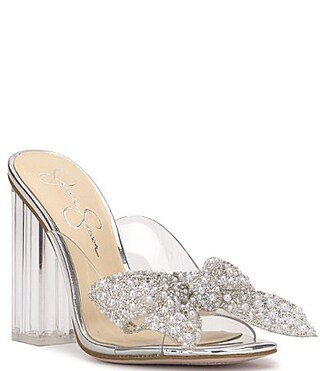 Jessica Simpson Saidah Pearl and Rhinestone Bow Clear Dress Slide Sandals - 6.5 | Dillard's