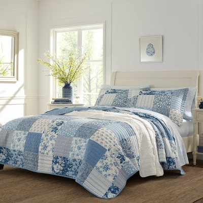 Laura Ashley King Paisley Patchwork Quilt Set Blue | Target