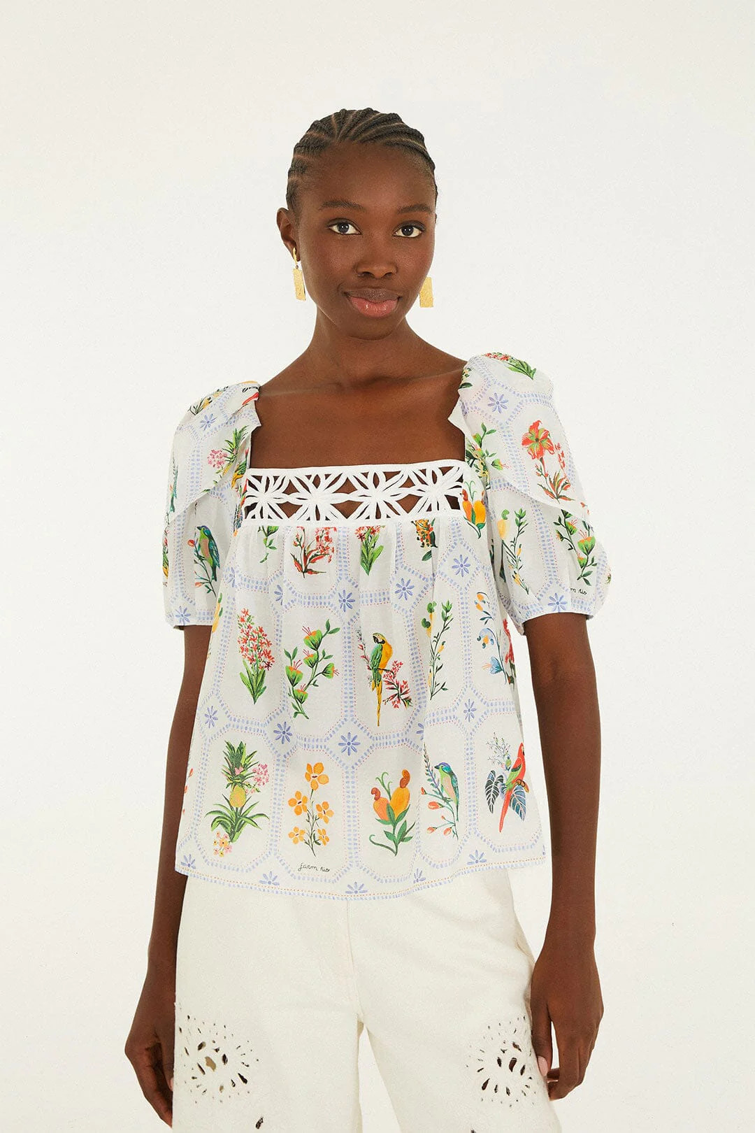 Off-White Tropical Porcelain Blouse | FARM Rio | FarmRio (US)