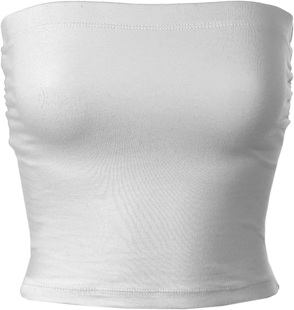 MixMatchy Women's Solid Casual Summer Ruched Side Double Layered Tube Top with Cotton Shelf Bra | Amazon (US)