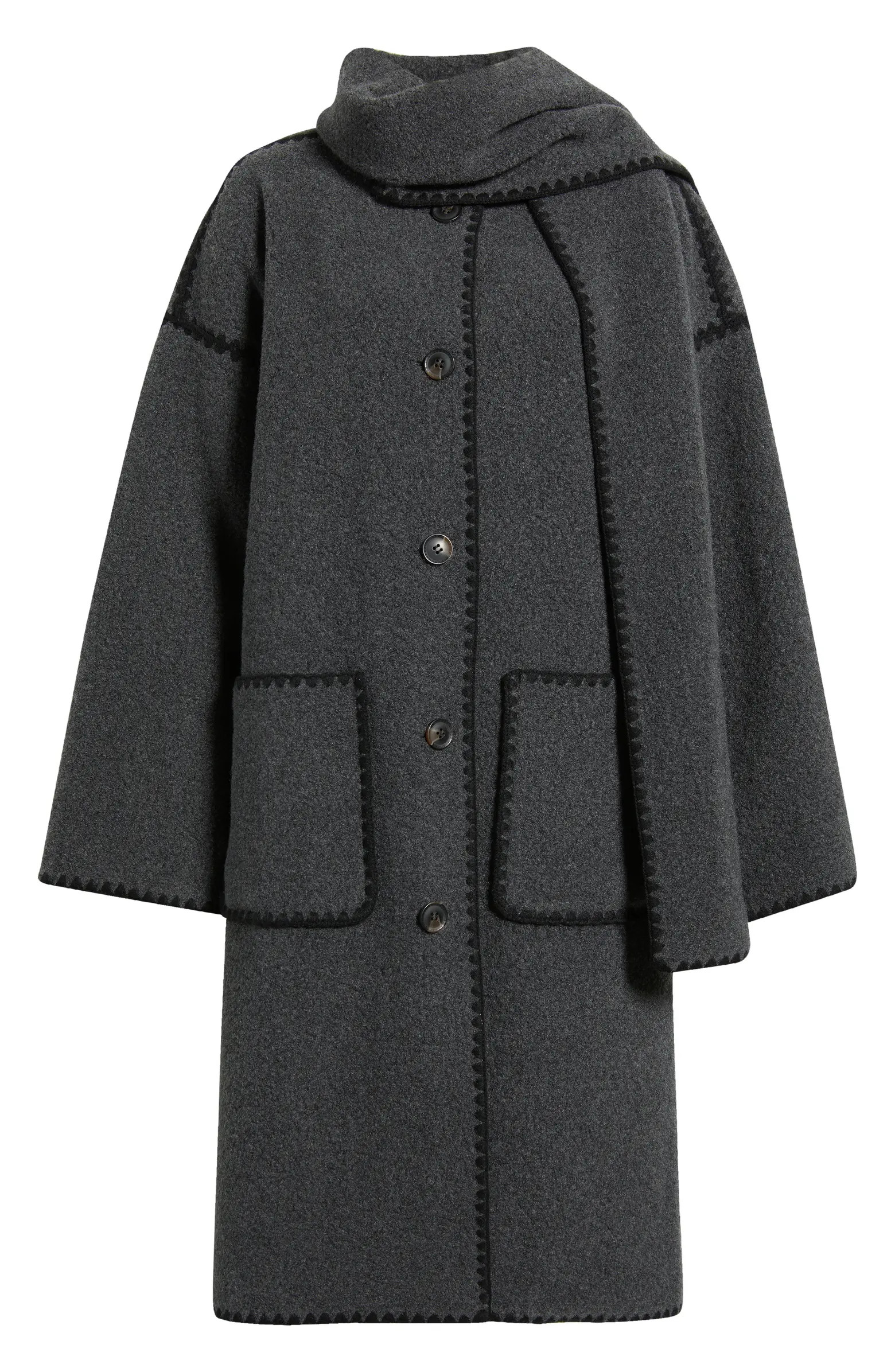 BCBG Embroidered Trim Long Scarf Coat | Nordstrom | Nordstrom