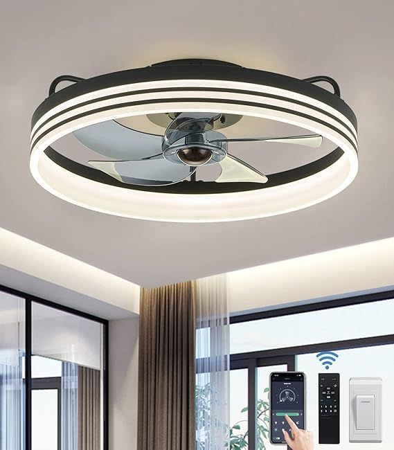 APBEAMLighting 20" Ceiling Fans with Lights, Modern LED Low Profile Ceiling Fan with Lights and R... | Amazon (US)