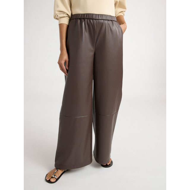 Scoop Women's Faux Leather Wide Leg Parachute Pants with Adjustable Drawstring Hem, 29’’ Inse... | Walmart (US)