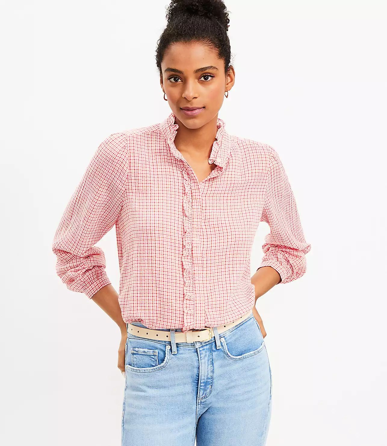 Plaid Ruffle Shirt | LOFT