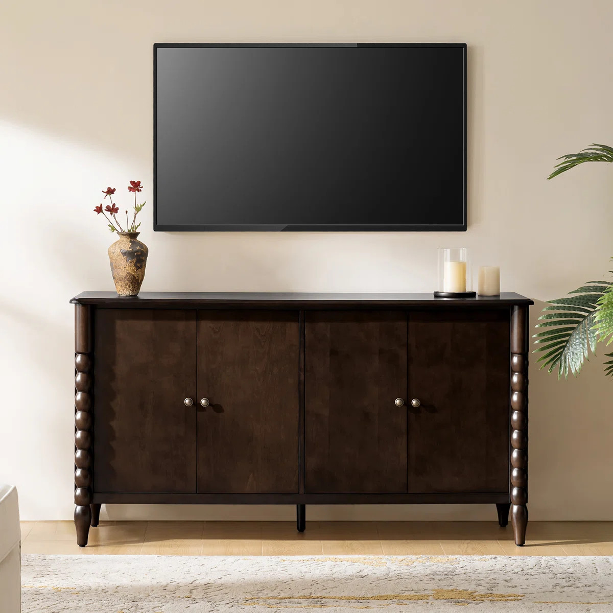 ALEX 63"W Transitional 4-Door Sideboard with Adjustable Shelves and Solid Wood Legs | Wayfair North America
