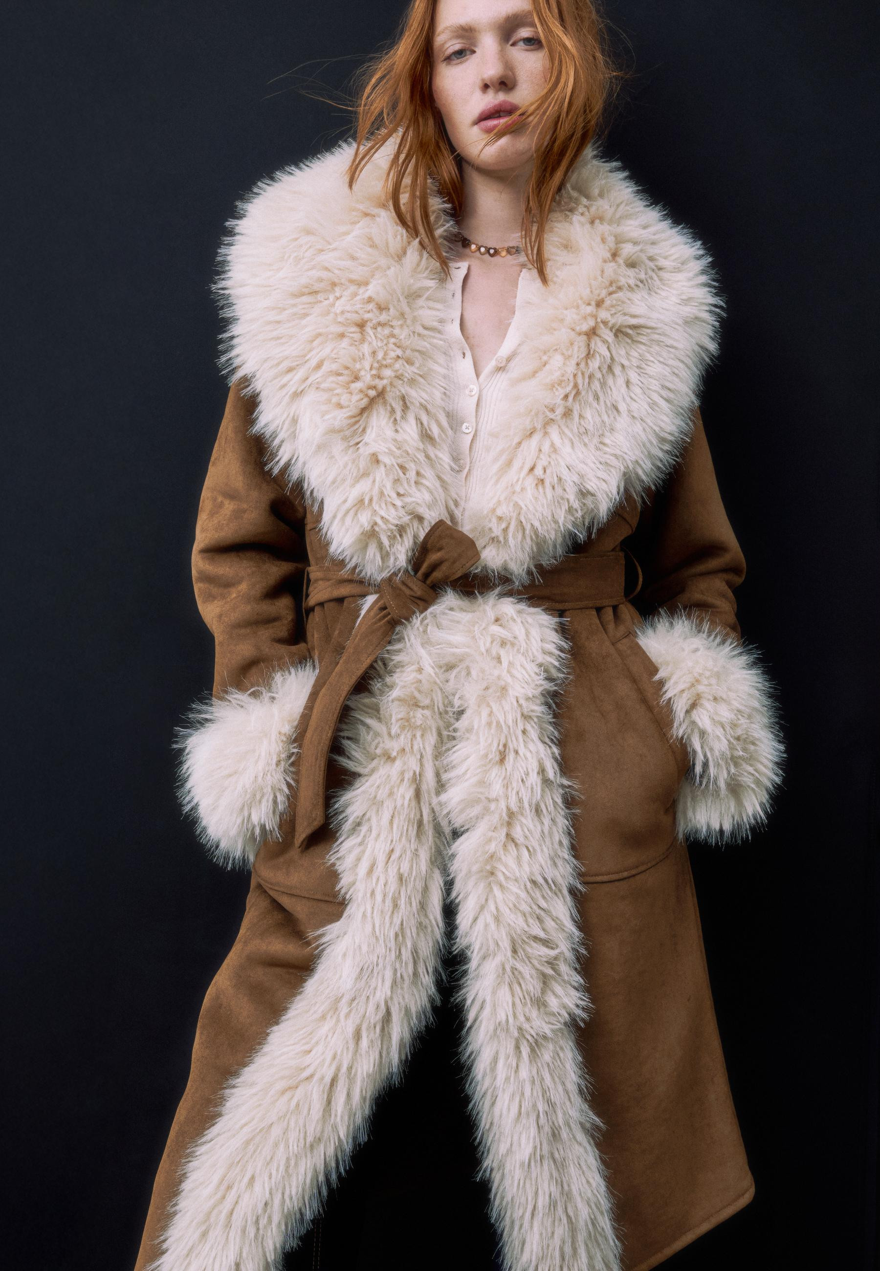 Long open-knit faux fur coat - Women's Coats and trench coats | Stradivarius United Kingdom | Stradivarius (UK)
