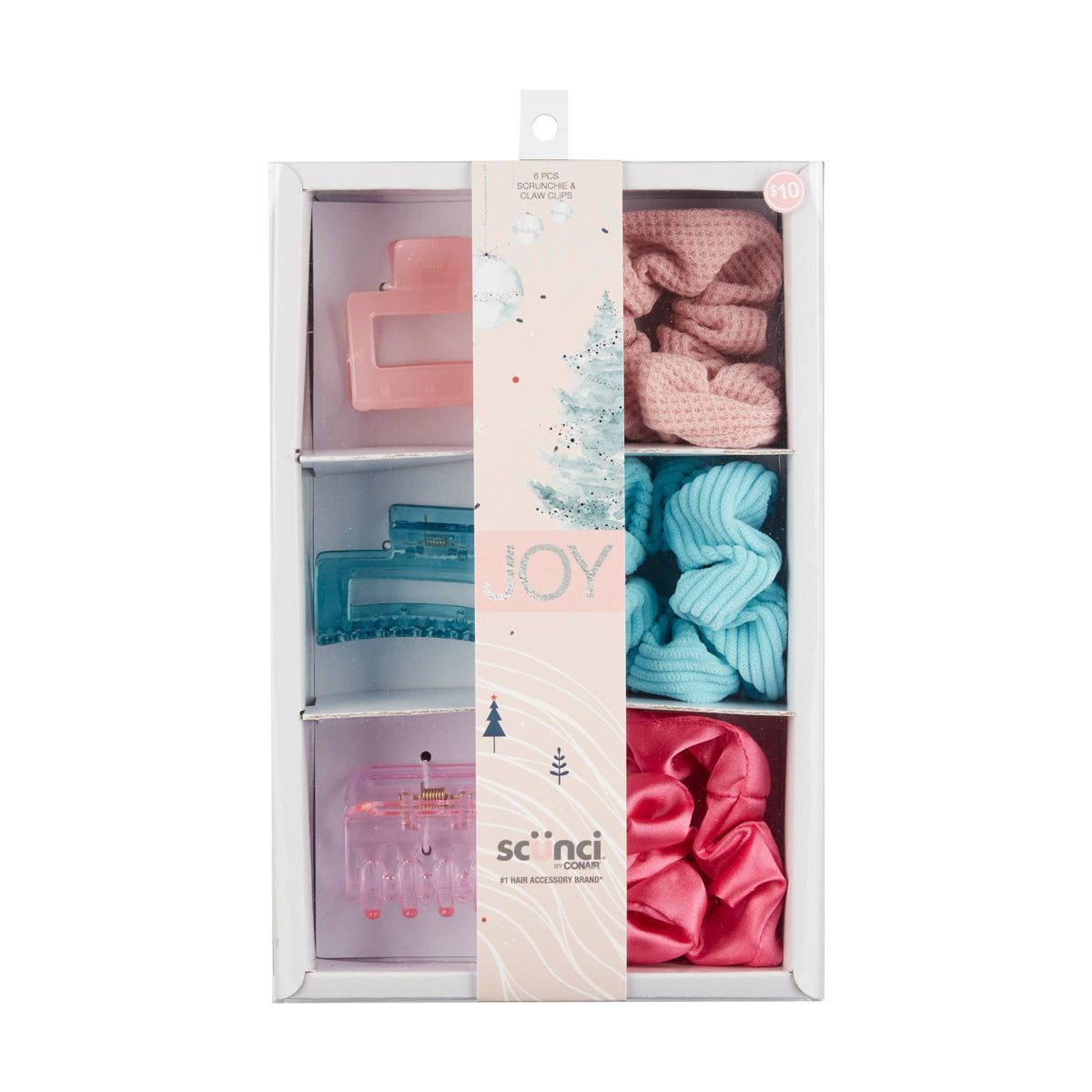 scunci Holiday Assorted Claw Hair Clips/Scrunchies Gift set - Pink - 6ct | Target