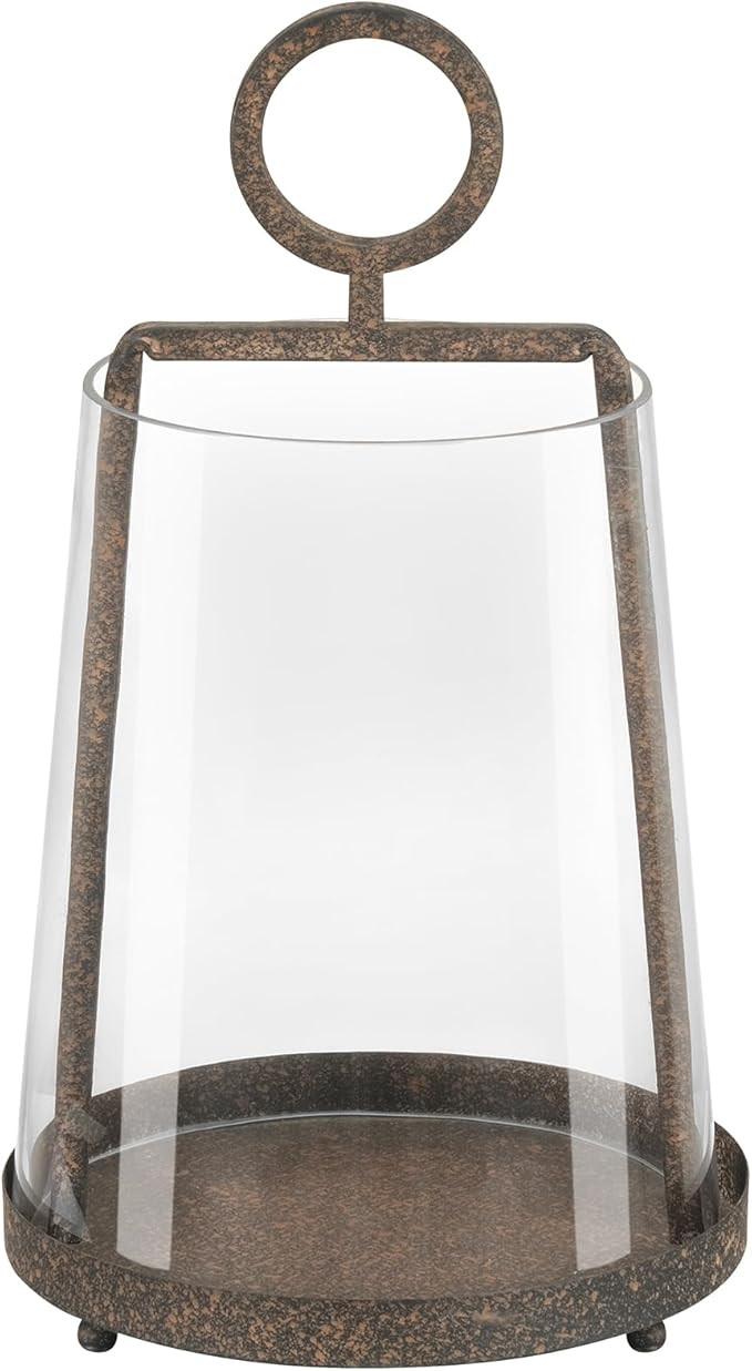 9" Modern Farmhouse Metal Hurricane Candle Holder with Handmade Sturdy Glass Sleeve in Rustic Bro... | Amazon (US)