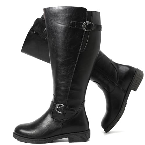 Luoika Women's Extra Wide Calf Knee High Boots, Wide Width Boots Low Heel Side Zipper Plus Size Tall Boots.Black 230706 11.5XW | Amazon (US)