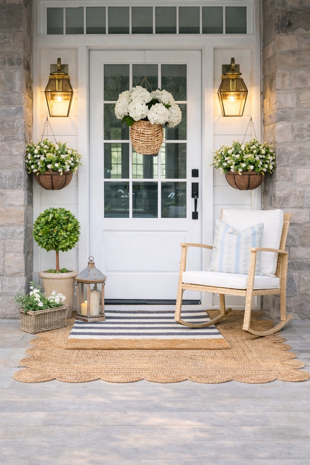 
Spring Porch Inspo 🌿 Cozy & Elegant Entryway Create a fresh and inviting front porch this spring with soft neutrals, layered textures, and beautiful florals 🌸 This look features a cozy wicker rocking chair, woven rug, and stunning hydrangea door basket for that effortless coastal vibe. Add hanging planters, warm lantern lighting, and a few greenery accents to instantly elevate your entryway and boost curb appeal ✨ #springporch #frontporchdecor #porchinspo #coastalstyle #neutralhome #homedecorideas #springdecor #curbappeal #outdoorliving #farmhousestyle #amazonhome #ltkhome #homesweethome #porchstyling #springvibes #entrywaydecor #modernfarmhouse #homestyle #decorinspo #seasonaldecor 

 