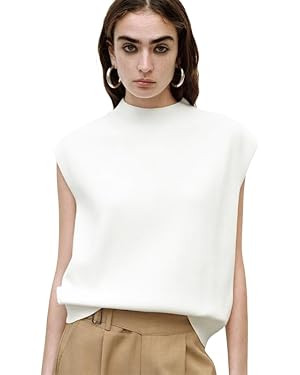 Women's Sleeveless Sweater Vest Summer Casual Mock Neck Loose Knit Pullover Tops | Amazon (US)