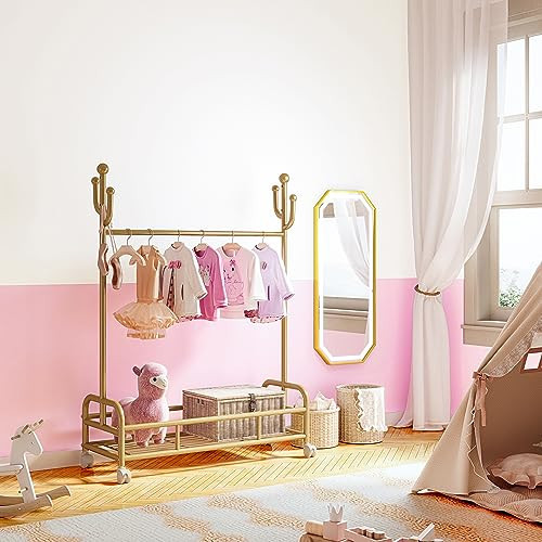 Bestier Kids Clothing Rack for Ages 2-10, Adjustable Height with Wheels, Gold | Amazon (US)