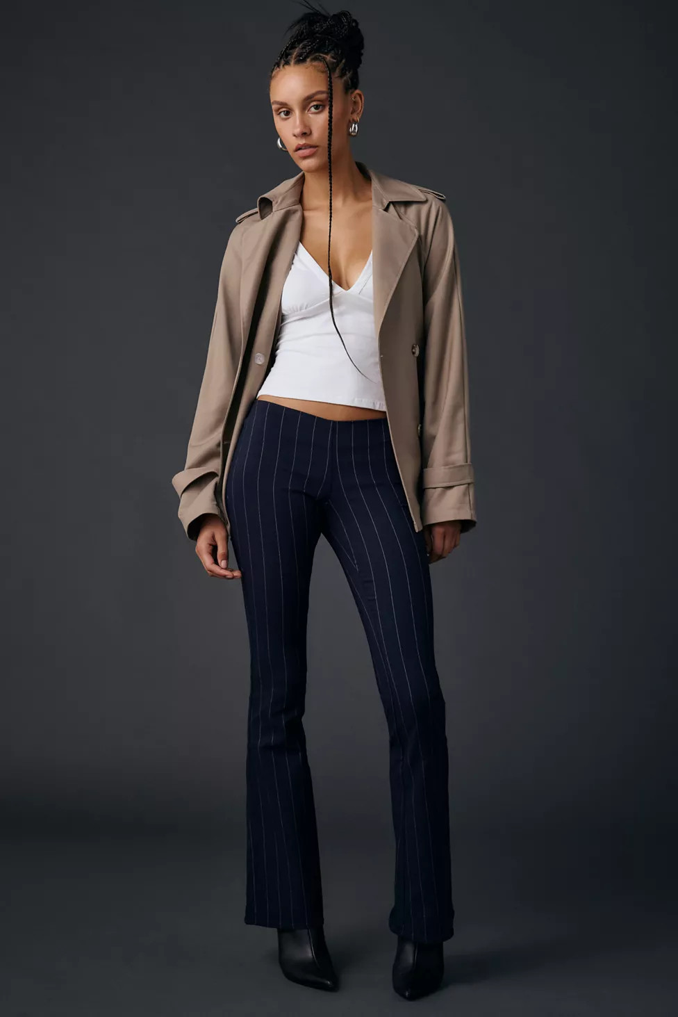 UO Hailey Pinstripe Stretch Pull-On Low-Rise Flare Pant | Urban Outfitters (US and RoW)