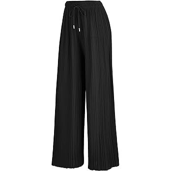 Lock and Love Womens Pleated Wide Leg Palazzo Maxi Pants with Drawstring or Elastic Band | Amazon (US)