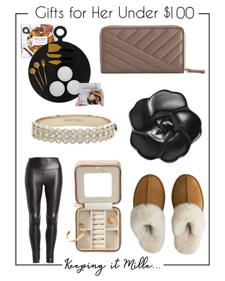 Gifts for Her Under $100! Charcuterie set, leather wallet, sparkly bracelet, Diptyque tray, shearling slippers, travel jewelry case, Spanx faux leather leggings.

#LTKfindsunder100 #LTKstyletip #LTKGiftGuide