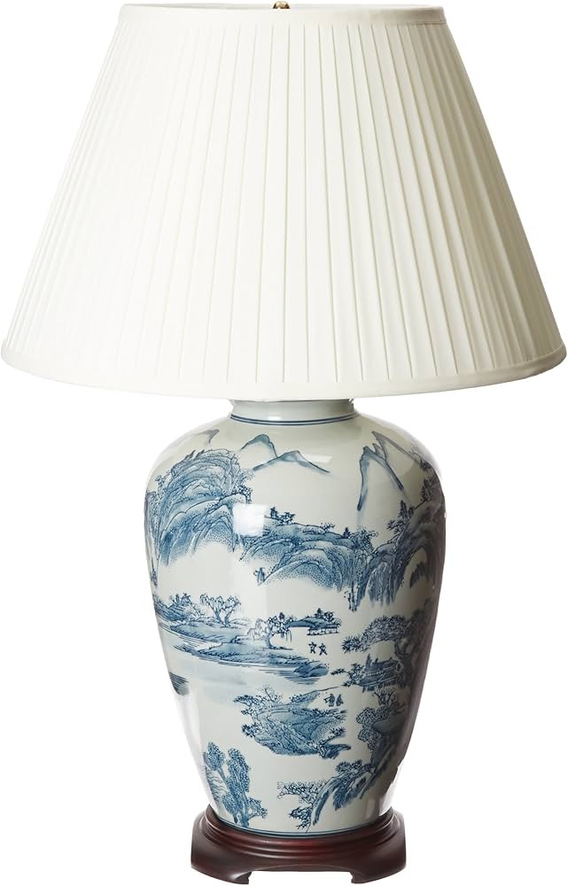 Oriental Furniture 29" Blue and White Chinese Landscape Lamp | Amazon (US)