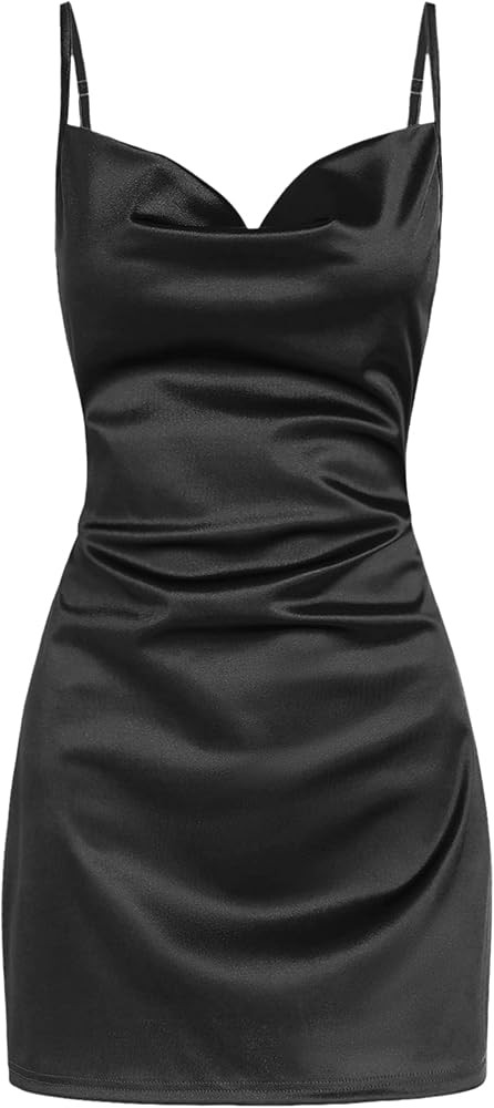 ZAFUL Women's Satin Sleeveless Spaghetti Strap Mini Dress Sexy Slip Cowl Neck Silky Cocktail Part... | Amazon (US)
