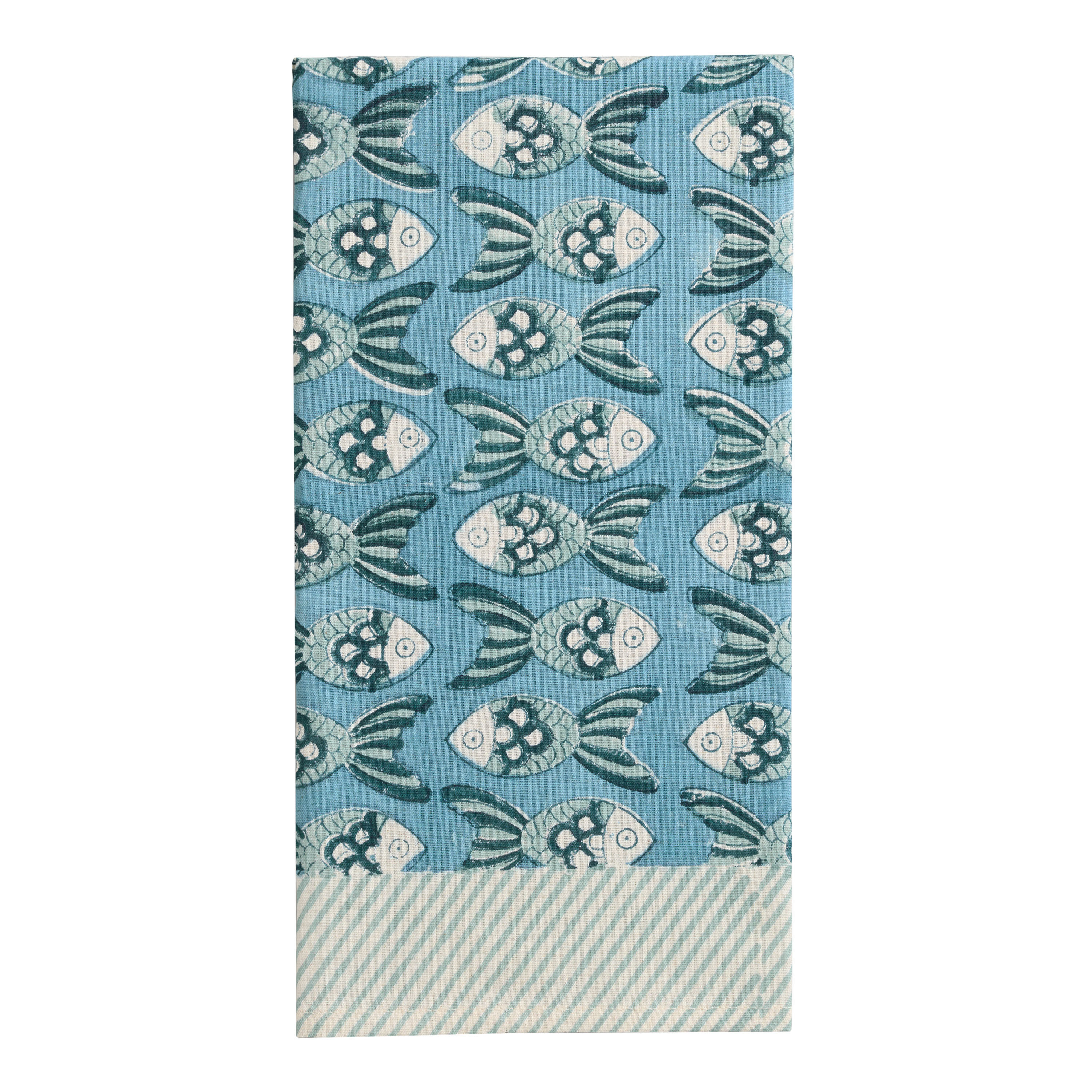 Blue Fish Block Print Kitchen Towel | World Market