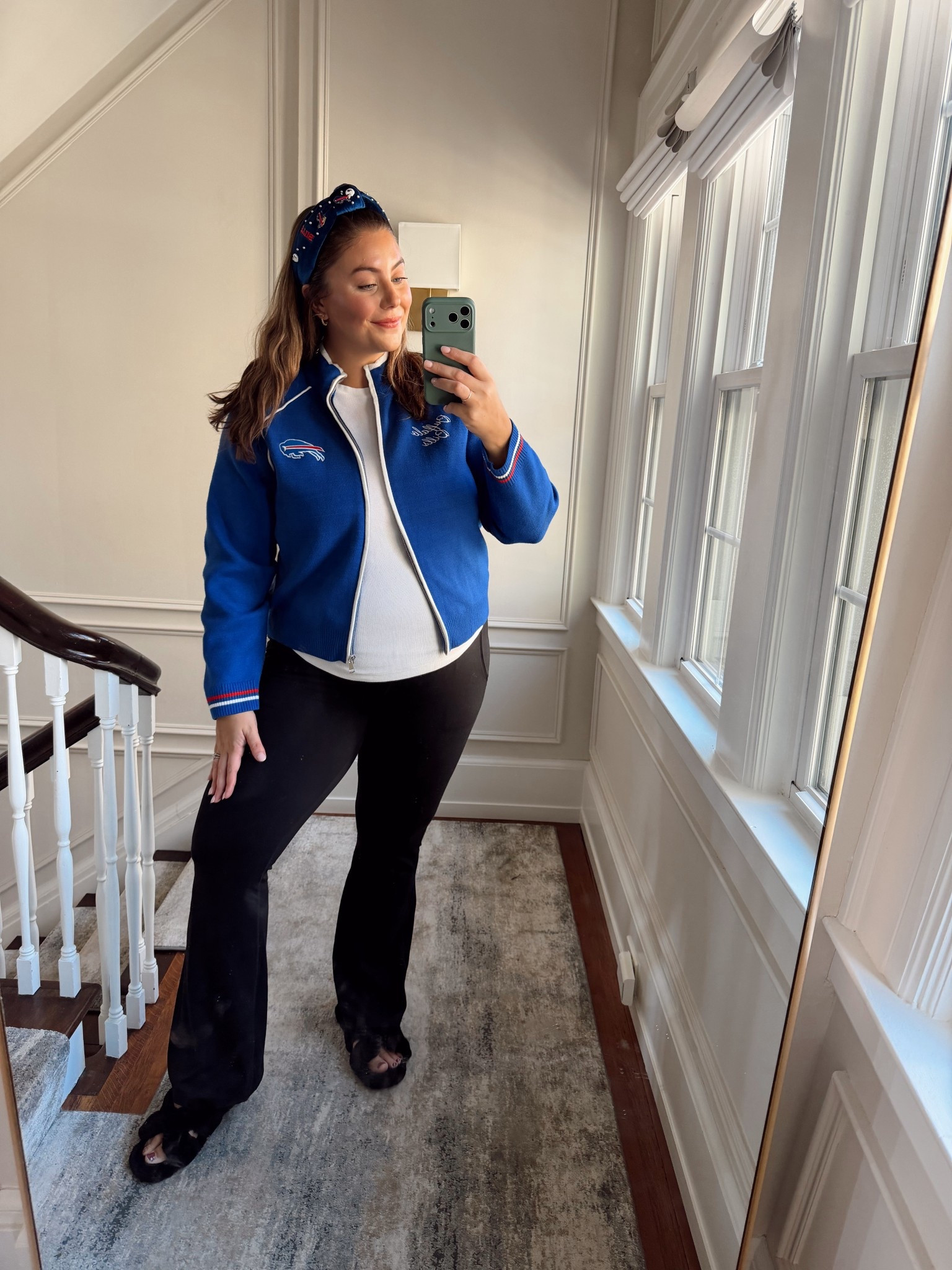 Today’s game day outfit! Wearing size XXL in zip-up, XXL Tall in T-shirt, XL in maternity leggings (sharing non-maternity that I love and wear XL in). 

#LTKStyleTip #LTKPlusSize #LTKBump