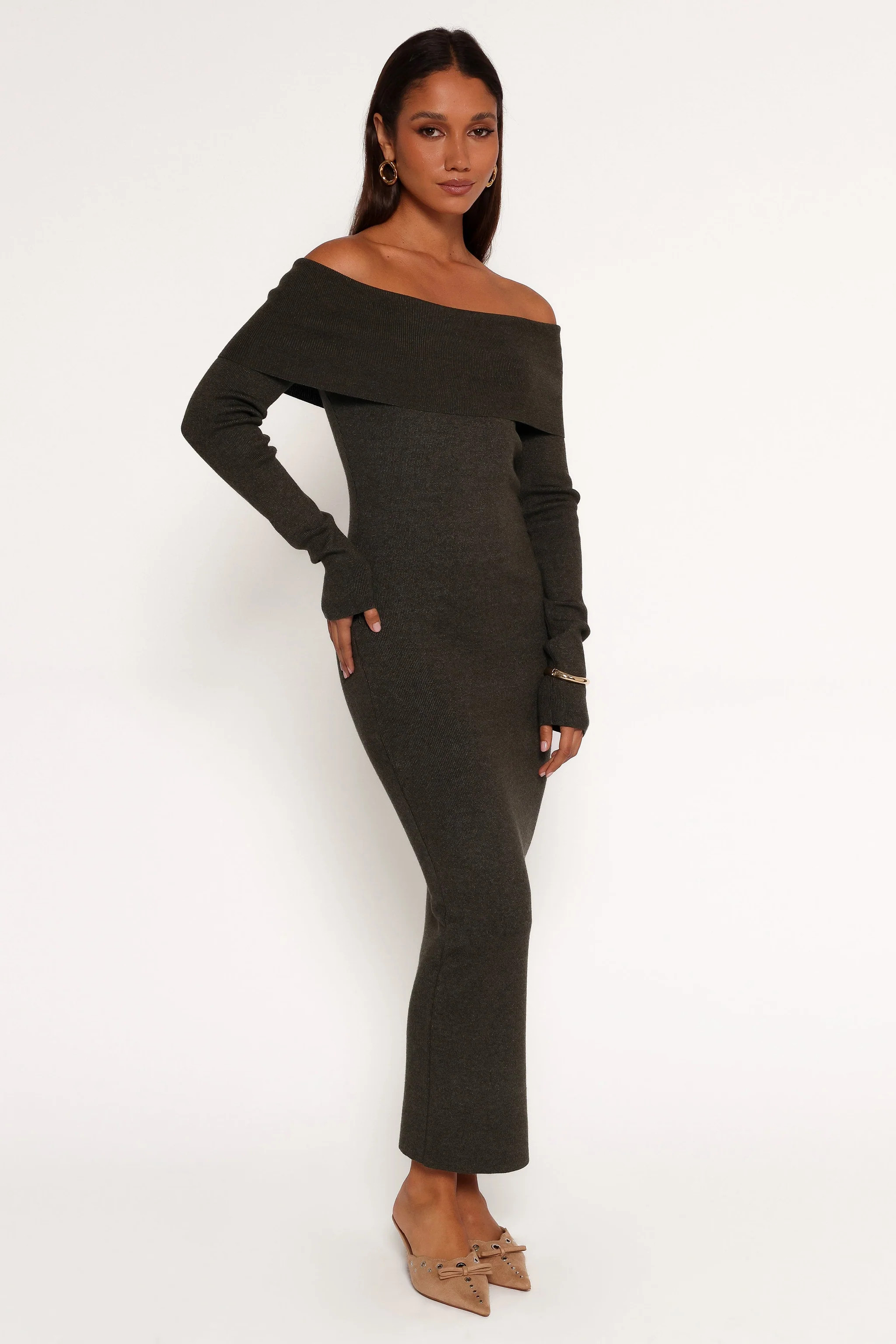 Archie Off The Shoulder Midi Dress - Olive | Petal & Pup (US)