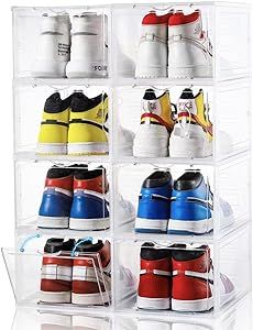 Clemate Storage Box,Set of 8, Clear Plastic Stackable,Drop Front Shoe Box with Clear Door, Organi... | Amazon (US)