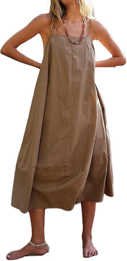 Women Y2K Spaghetti Strap Maxi Dress Boho Flowy Cami Dress Backless Loose Sundress Summer Holiday... | Amazon (US)