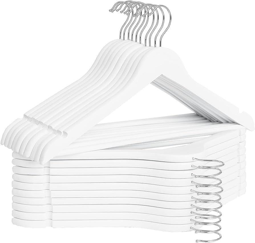 StorageWorks White Wood Hanger, Natural Wood Hangers 20 Pack, White Wooden Hangers for Closet, Wo... | Amazon (US)