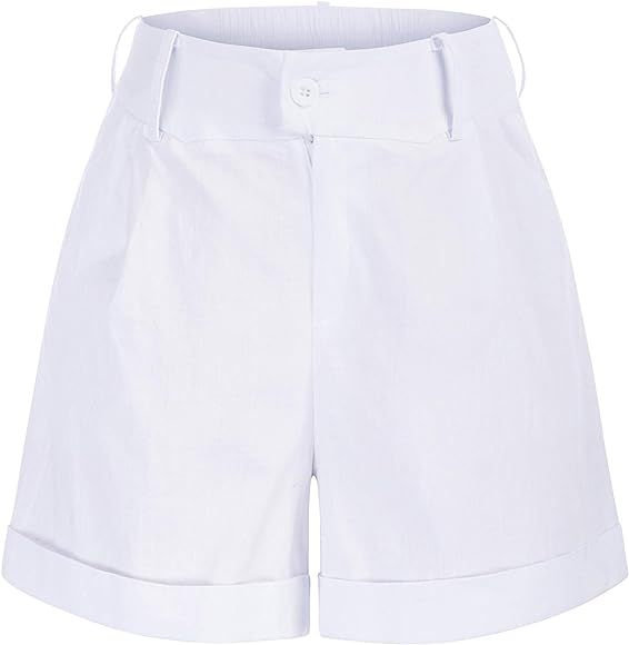 Belle Poque White Shorts for Women Linen Shorts Tummy Control for Casual Summer Party M at Amazon... | Amazon (US)