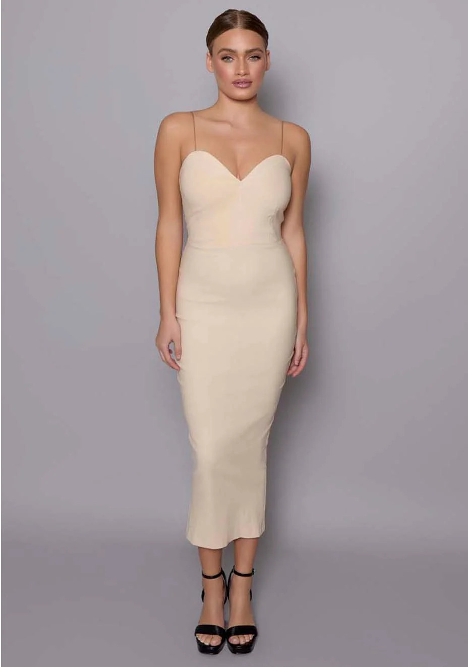 Viola | Cami Strap Plunge Stone Midaxi Dress | VSPR UK