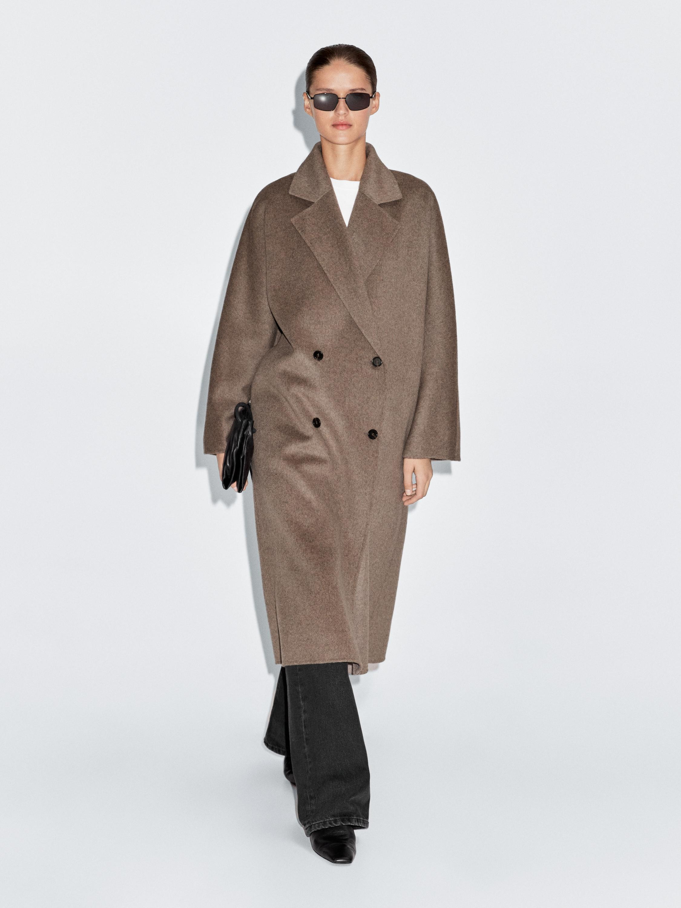 Long wool blend double-breasted coat | Massimo Dutti US