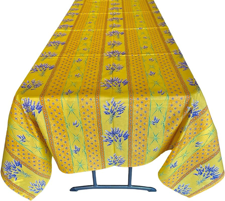 60x96" Rectangular Lavender Yellow Cotton Coated Provence Tablecloth by Le Cluny | Amazon (US)
