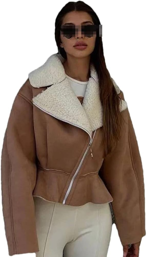 Fnfmrfmr Women Fleece Short Jackets Patchwork Long Sleeve High Waist Coat Tops Autumn Winter Lape... | Amazon (US)