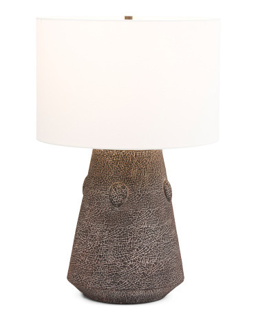 17x25.5 Silas Raku Philippine Ceramic Table Lamp With Linen Shade | TJ Maxx