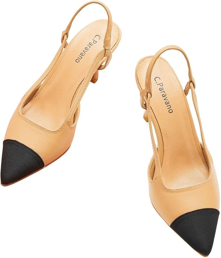 C.Paravano Women's Slingback | Leather Slingback Flats | Pointed Toe Slingback Pumps | Comfort He... | Amazon (US)