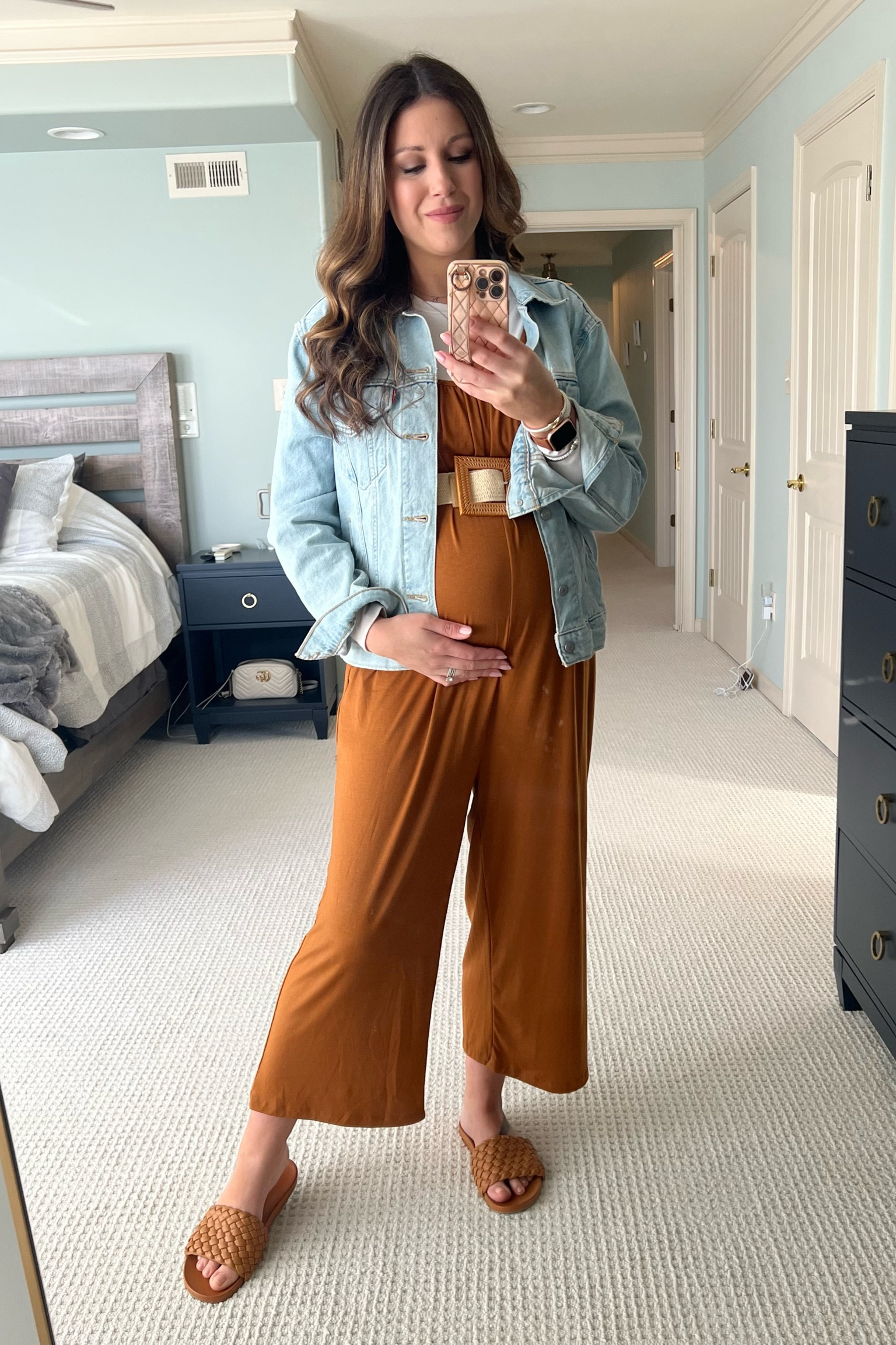 Pregnancy ootd, spring maternity outfit, pregnancy looks, everyday looks, pregnant ootd, bump style, third trimester, second trimester, bump friendly outfits, amazon jacket, jean jacket, denim jacket, woven sandals, neutral outfit, spring cardigan, bump outfit, pregnancy fashion, pregnancy jumpsuit, neutral sandals 

#LTKbump #LTKunder50 #LTKFind