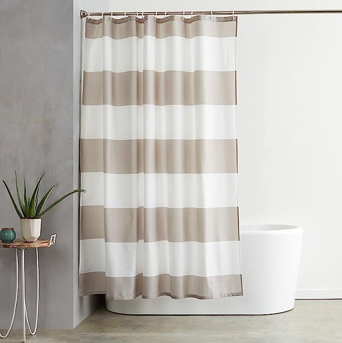 Amazon Basics Shower Curtain with Hooks, 72-Inch, Gray Stripe | Amazon (US)