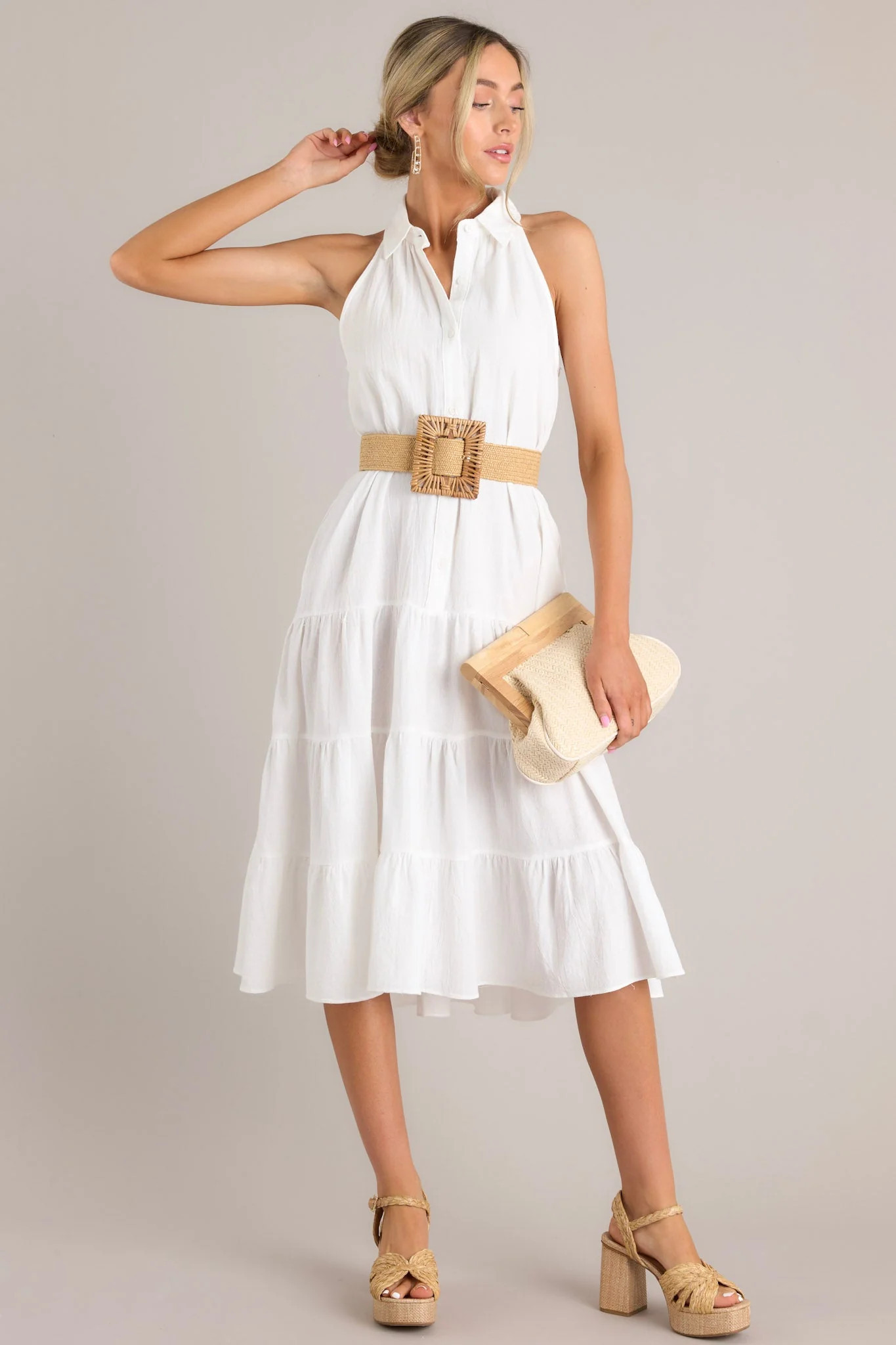 Pages Of Life White Button Front Midi Dress | Red Dress