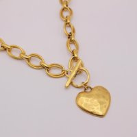 Chunky Statement Large Heart Necklace & Antiqued Gold Chain, 15-18 Inches, Trendy Jewelry For Women, Bold Accessory, Gift Idea, Toggle Clasp | Etsy (US)