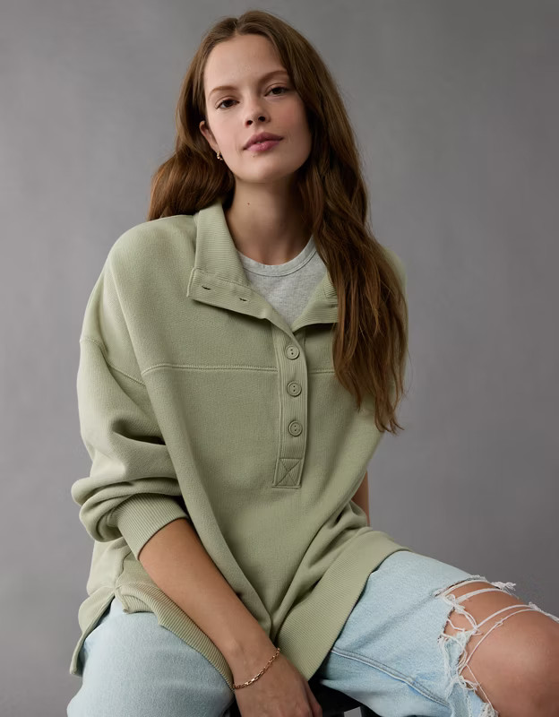 AE Big Hug Henley Sweatshirt | American Eagle Outfitters (US & CA)