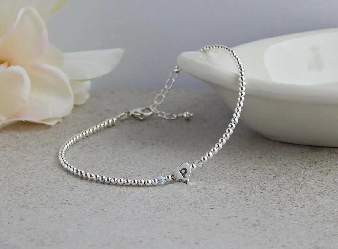 Personalized Anklet Sterling Silver, Personalized Ankle Bracelet, Initial Anklet Sterling Silver,... | Etsy (US)