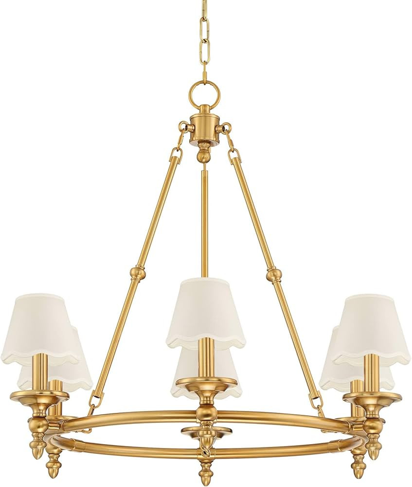 Stiffel Hartley 28" W Antique Gold 6-Light Chandelier with White Shade | Amazon (US)