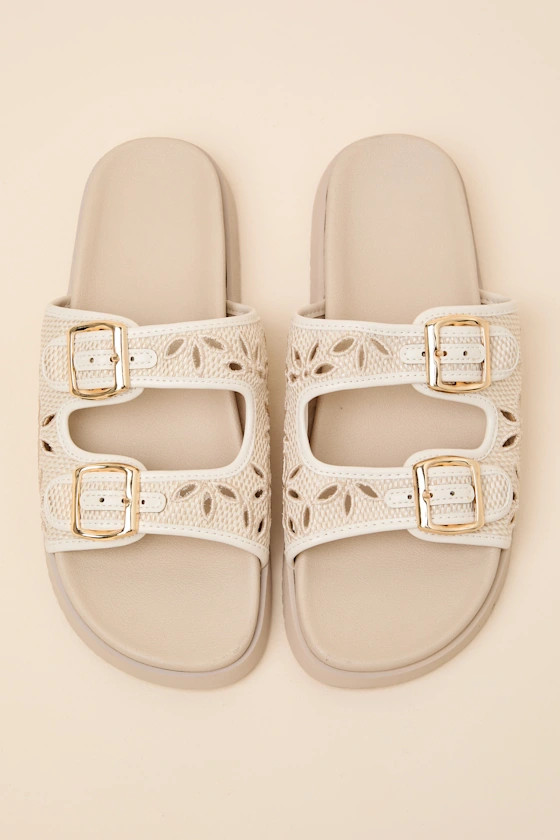 Honey Ivory Floral Buckle Slide Sandals | Lulus