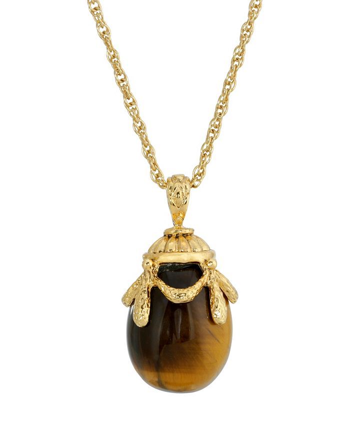 2028 14K Gold Plated Semi Precious Tigers Eye Egg Pendant Necklace & Reviews - Necklaces - Jewelr... | Macys (US)