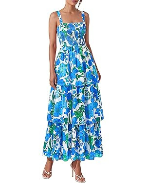 BTFBM Summer Dresses for Women 2026 Floral Spaghetti Strap Wedding Guest Dress Maxi Beach Vacatio... | Amazon (US)