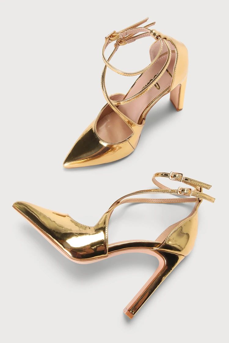 Fernany Gold Patent Pointed-Toe Ankle Strap Pumps | Lulus (US)