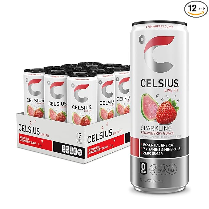CELSIUS Sparkling Strawberry Guava, Functional Essential Energy Drink 12 Fl Oz (Pack of 12) | Amazon (US)