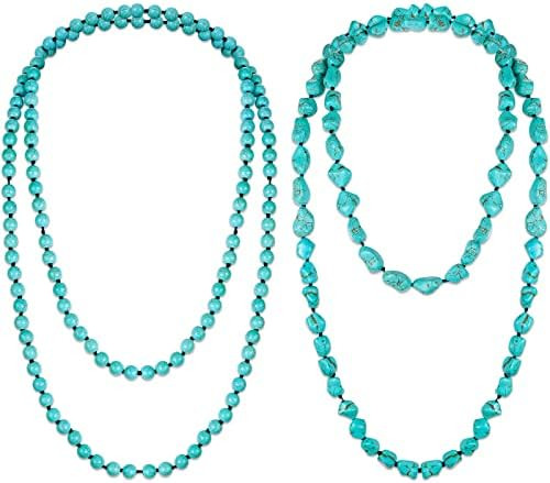 Henoyso 2 Pcs Turquoise Beads Necklace 47.5 Inch Long Endless Necklace Multi Strand Layer Knotted... | Amazon (US)