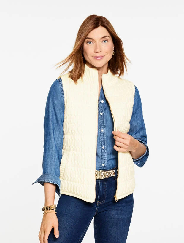 Cable Knit Quilted Vest | Talbots