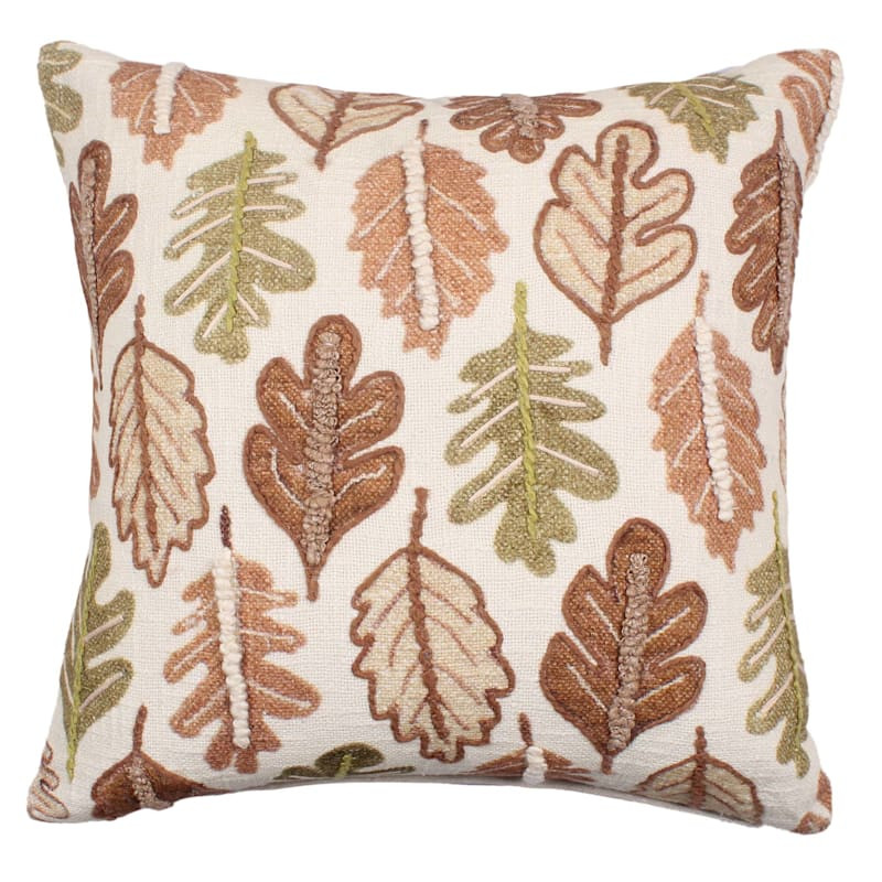 Embroidered Leaf Printed Pillow 18X18 | At Home